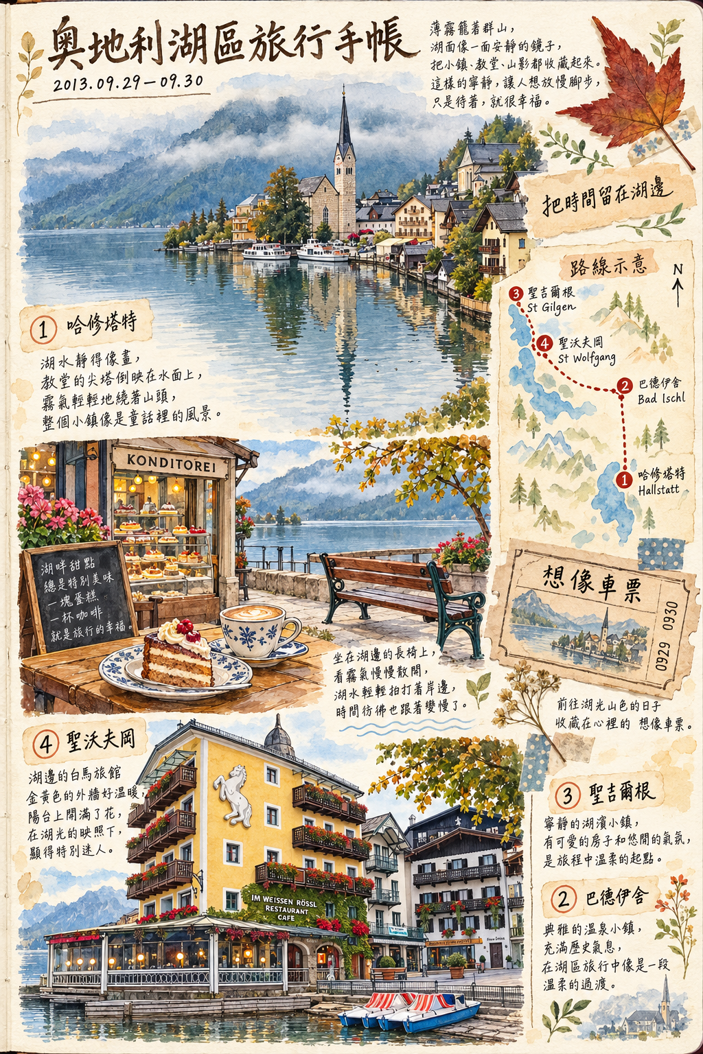 奧地利湖區旅行手帳插畫
